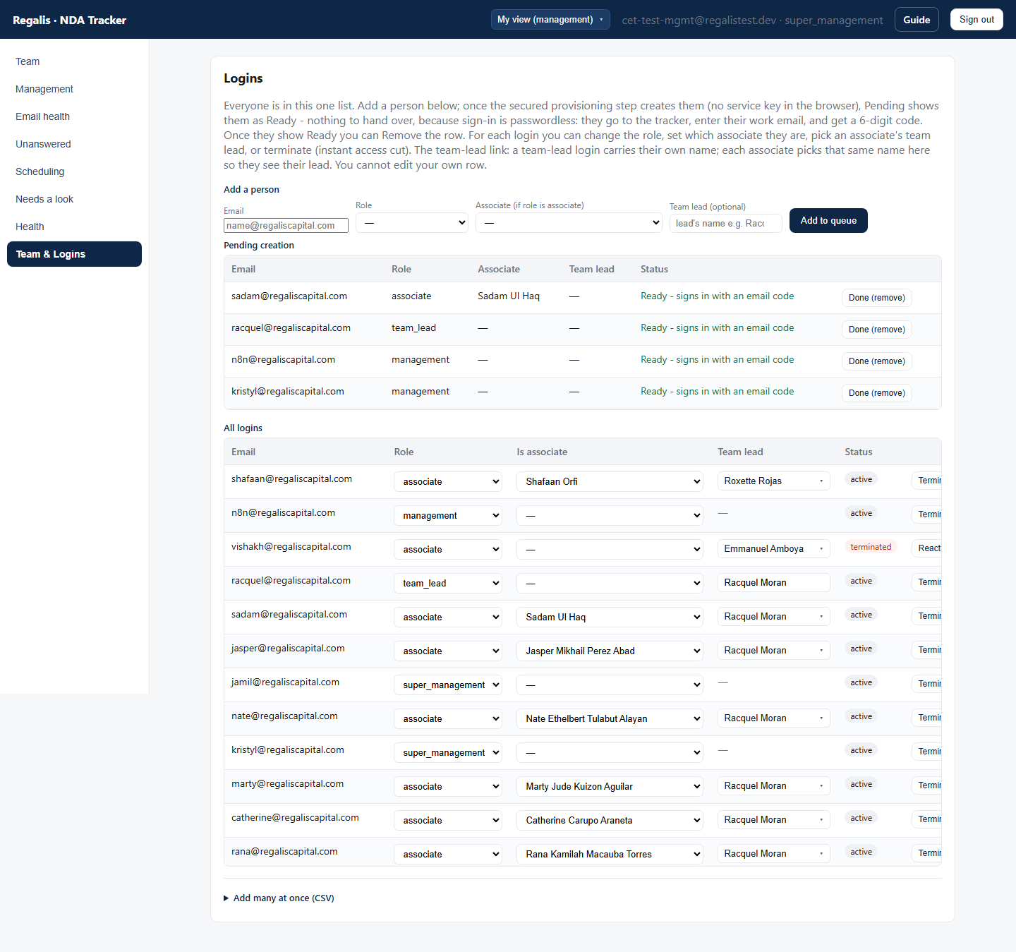 Logins admin tab